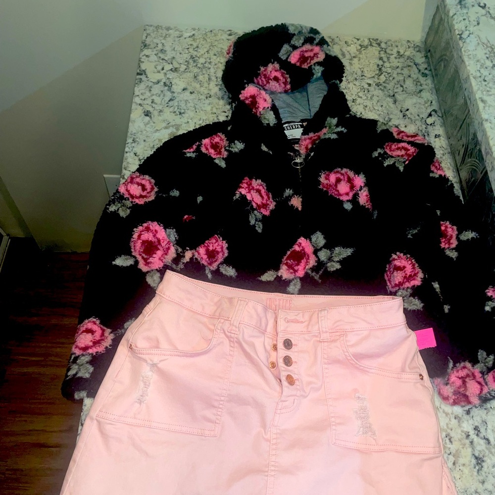 Girls fleece and skirt shorts attached underneath skirt